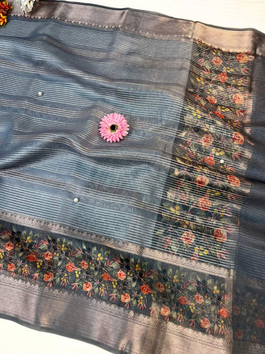 Grey Chiniya Silk Saree Border View-Mantavya Banaras