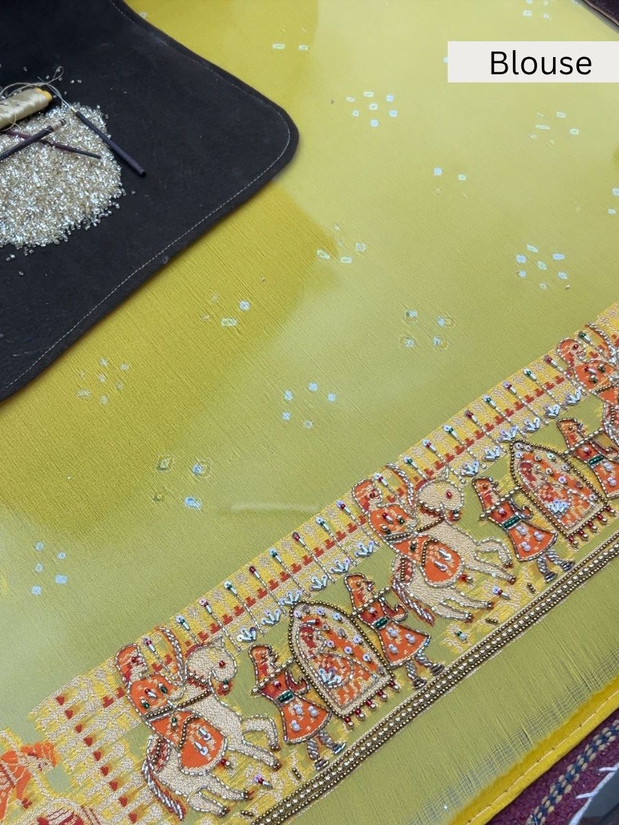 Mustard Yellow Bandhej Saree