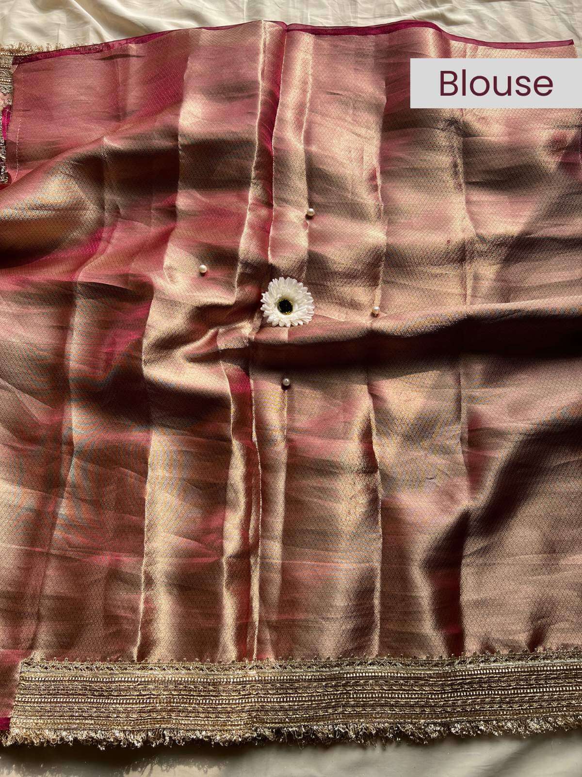 Wine pink Morni Banarasi silk saree blouse with elegant peacock motifs