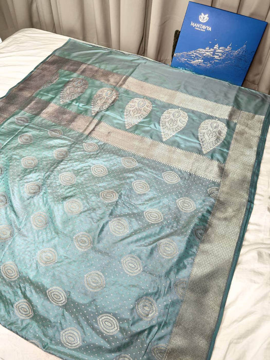 Sea Green Katan Silk Saree with Zari full view