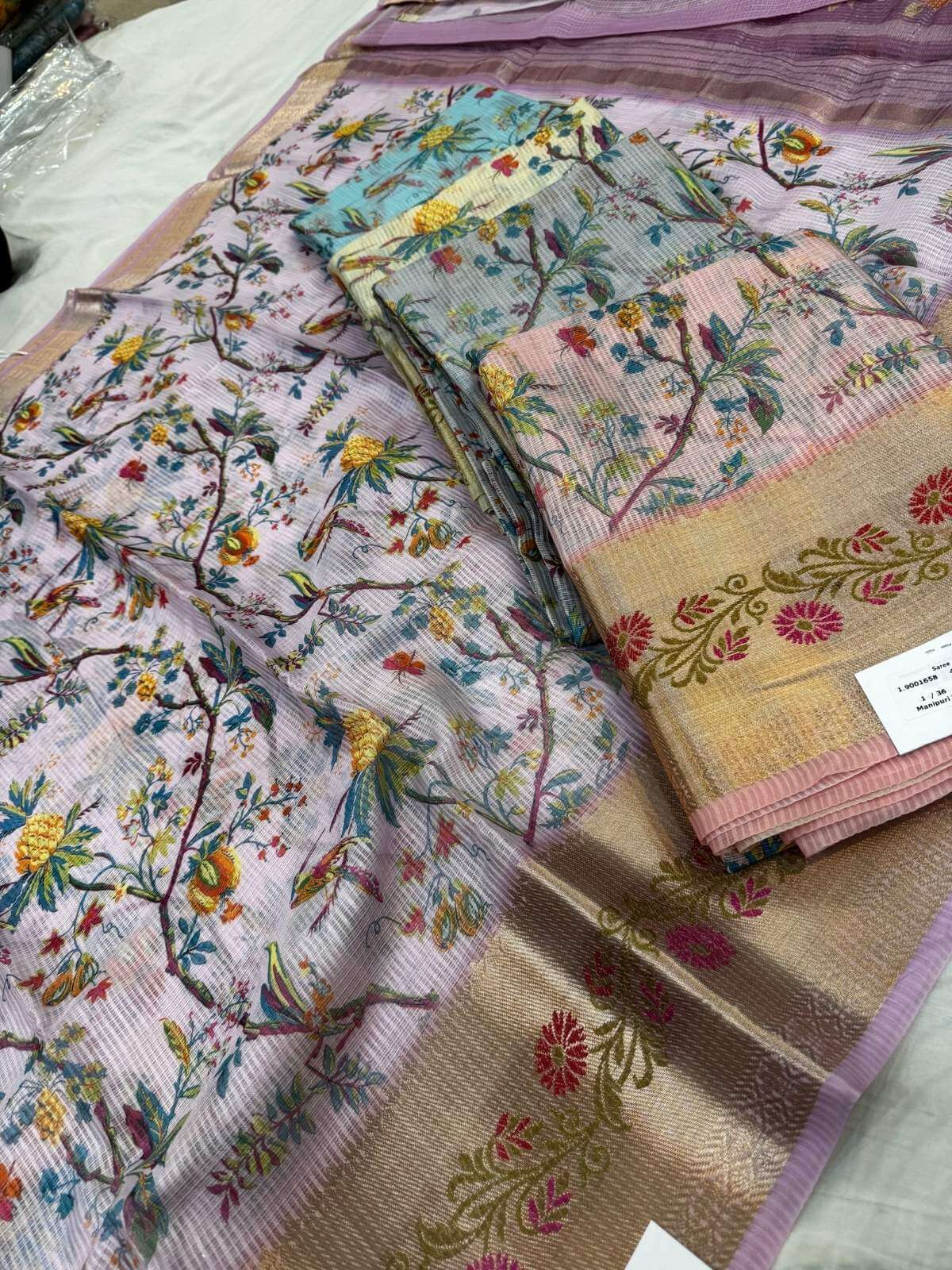 Lavender-Grey Manipuri Kota silk saree featuring fine weave and breathable fabric full view