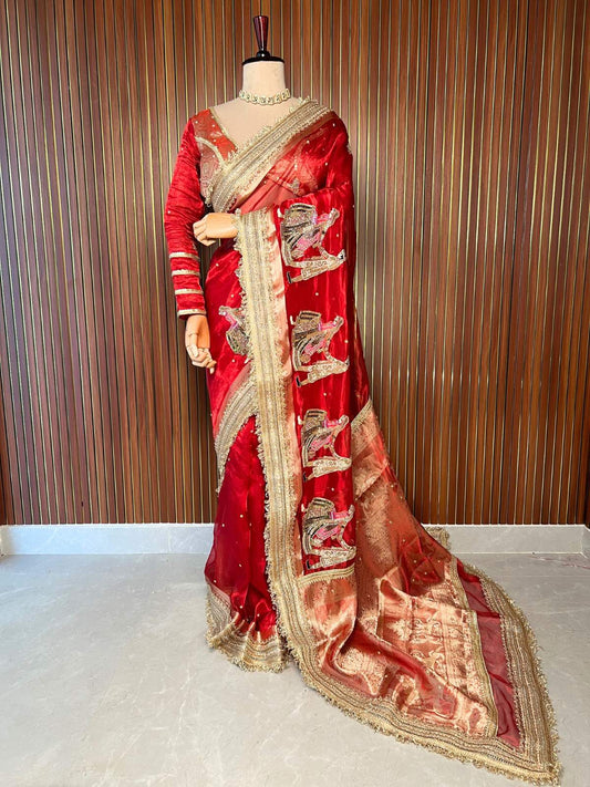 “Red Saat Phere bridal saree for weddings and festive occasions”