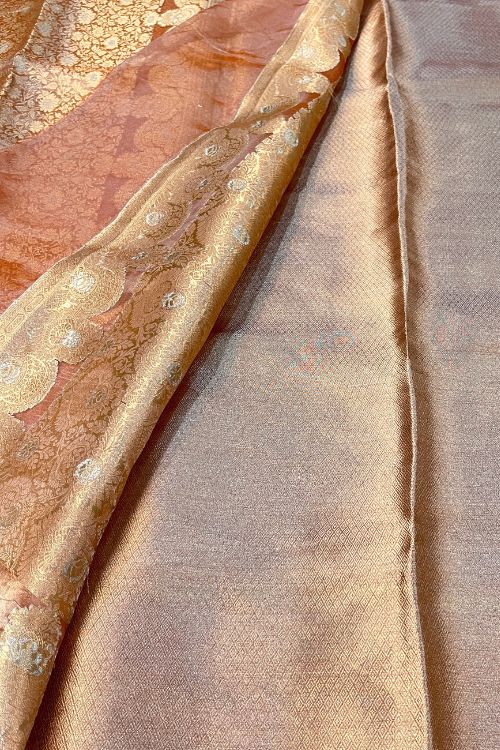 Orange Brocade Tissue Silk Saree