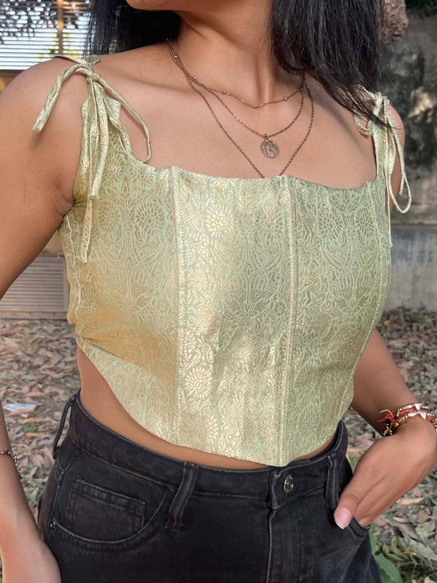 Sage green corset blouse for saree and lehenga wear