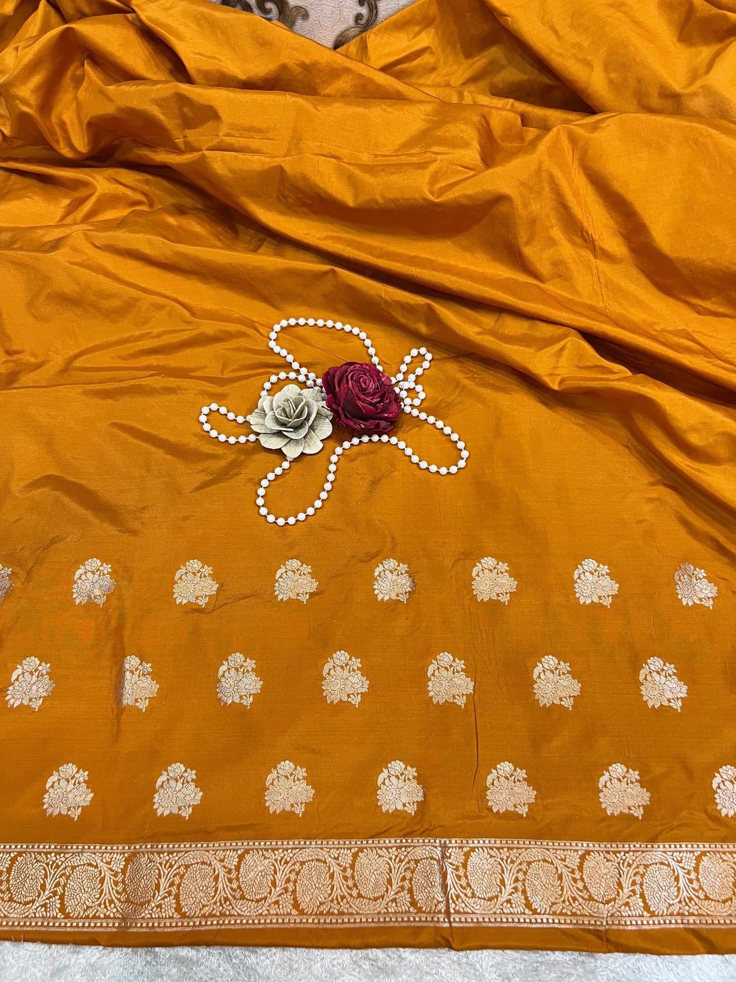 Mustard Yellow Banarasi Katan Silk Suit Set with Zari Buta and Brocade Dupatta