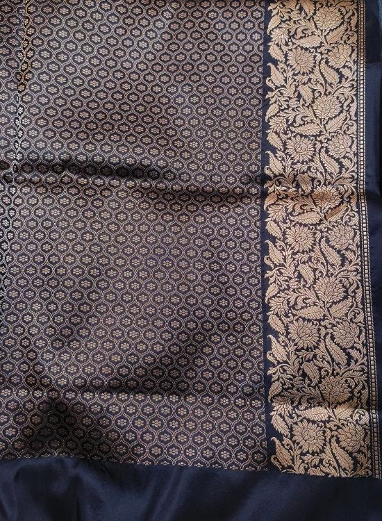 Handwove Navy Blue Katan Silk Saree