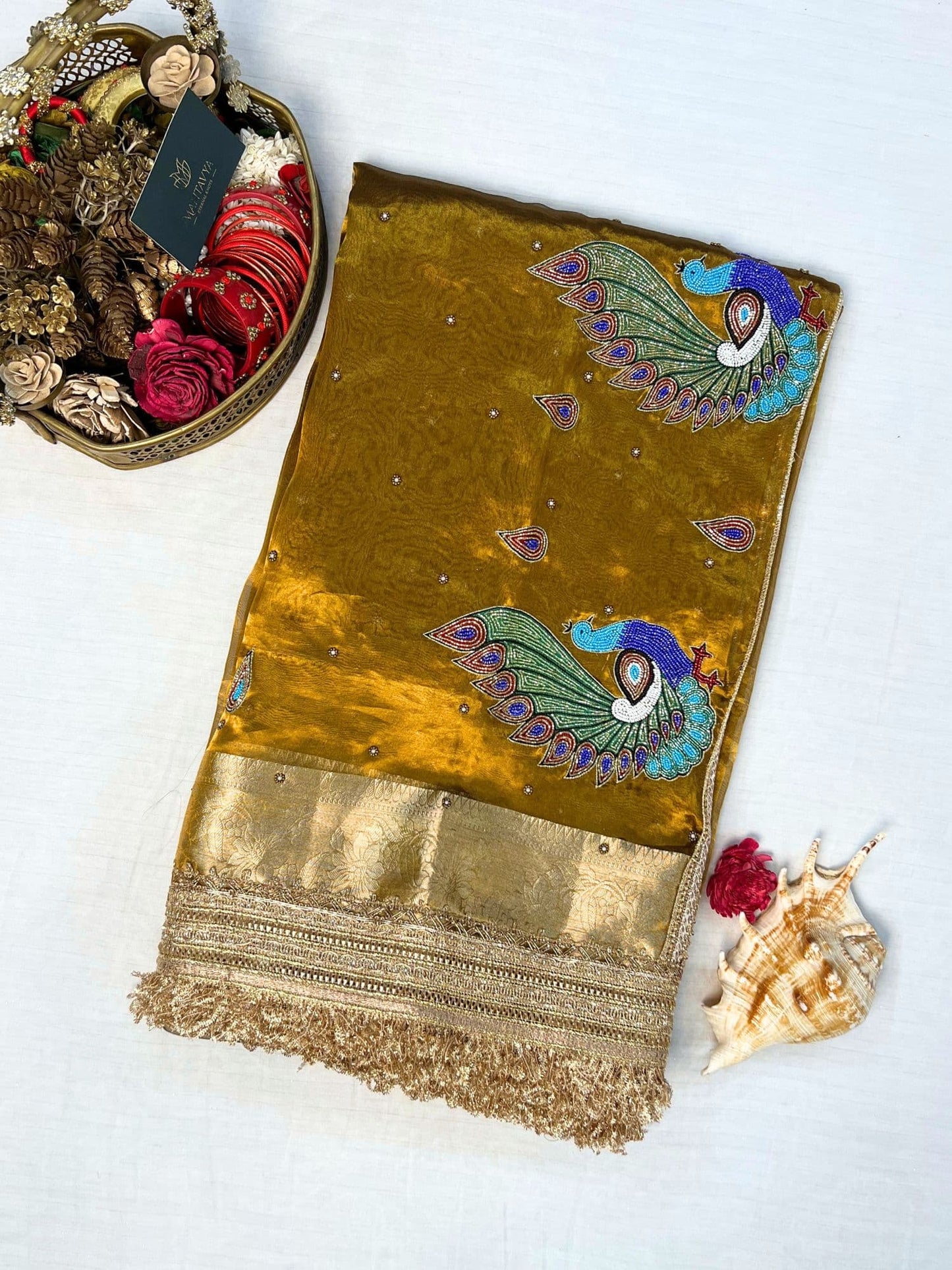 βMehendi Green Morni festive saree with elegant design and vibrant colorβ