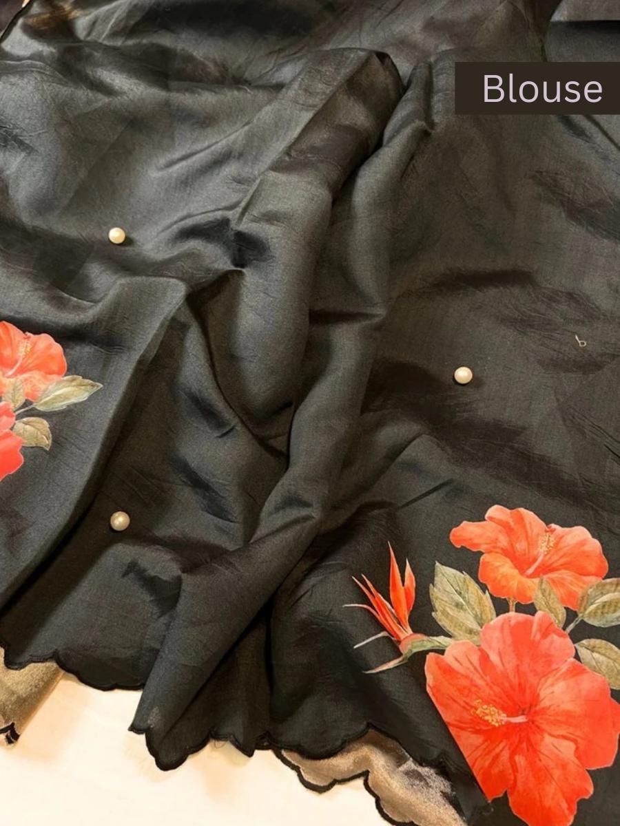 Black Kora Tissue Silk Blouse