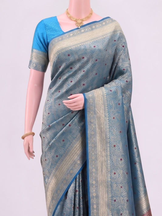 Turquoise Blue Katan Silk Saree Dummy View 02