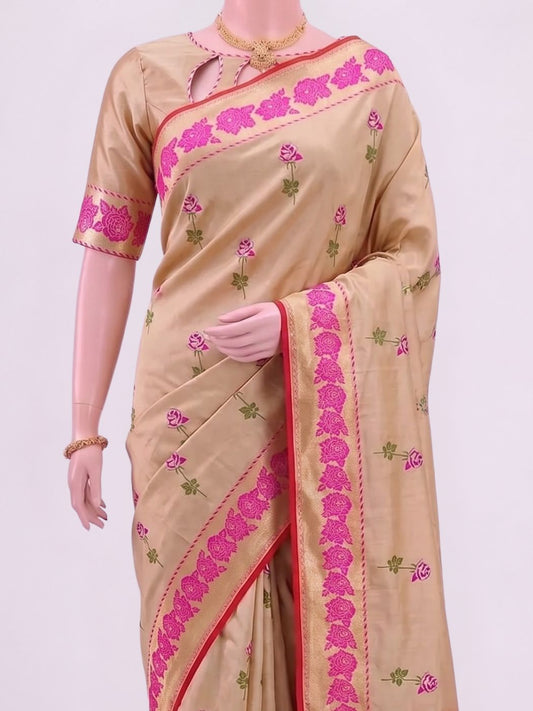 Beige Katan Silk Saree Dummy View 02