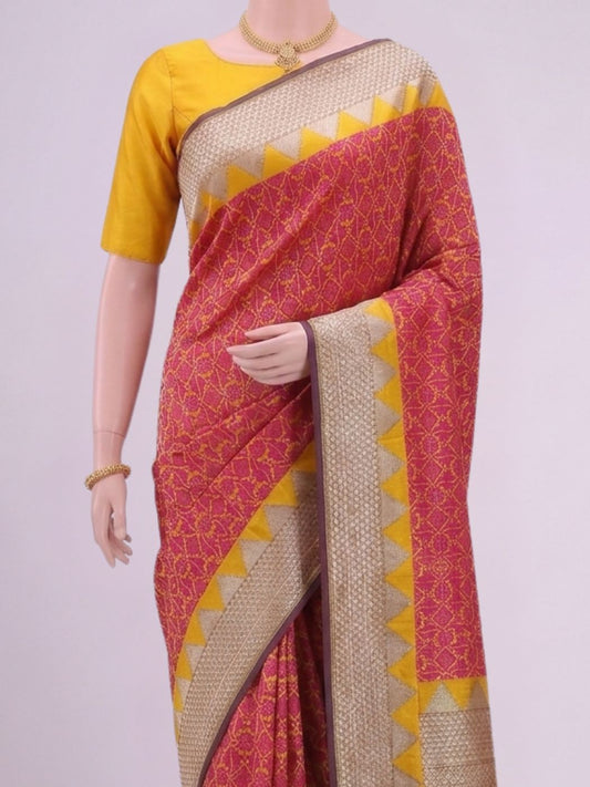 Yellow-Pink Katan Silk Saree Dummy View 02