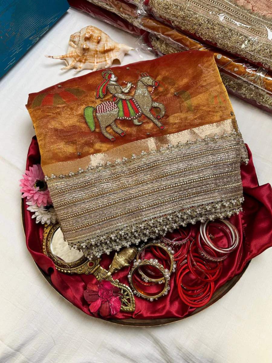 Kanjivaram Tissue Silk Saree Saat Vachan With handembroidery Front View
