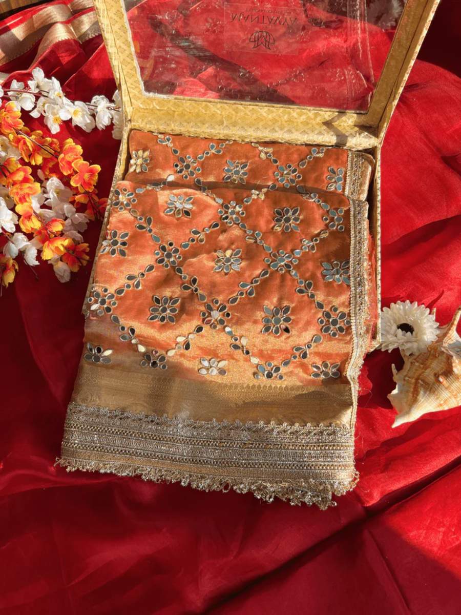 Orange Tissue Silk Saree - Aaina First View