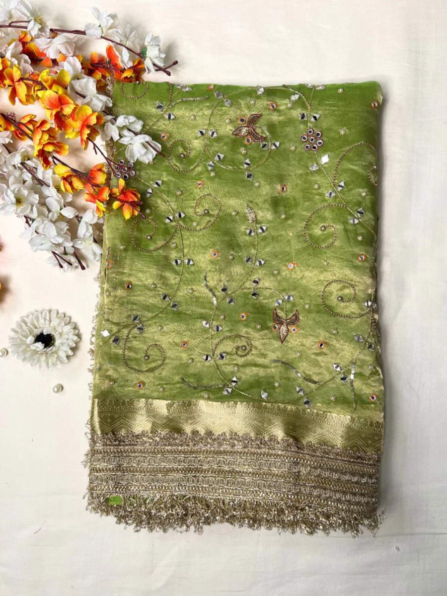 Green Banarasi Tissue Silk Saree Front view