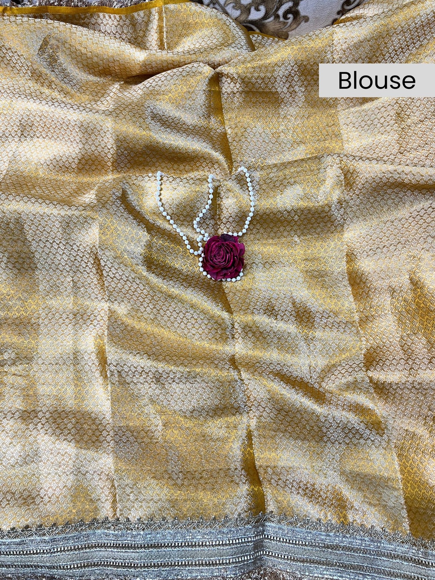 “Kanjivaram Gold Morni silk saree with elegant zari work”