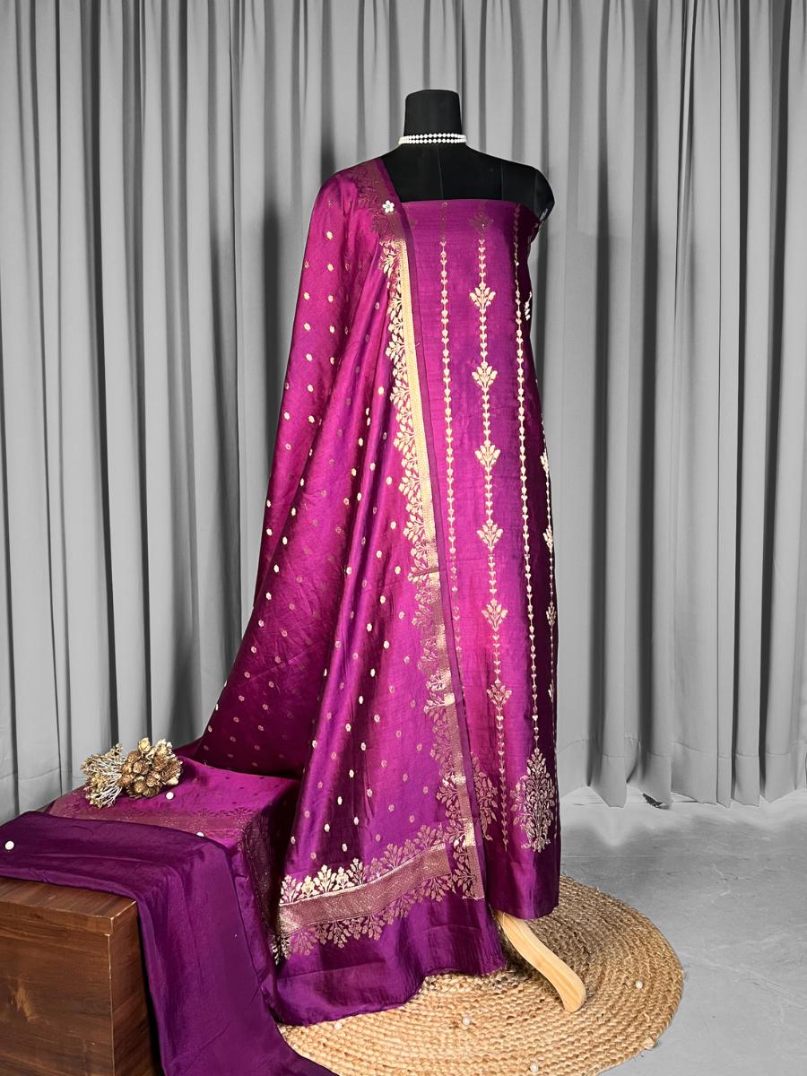 Magenta Chiniya Silk Suit
