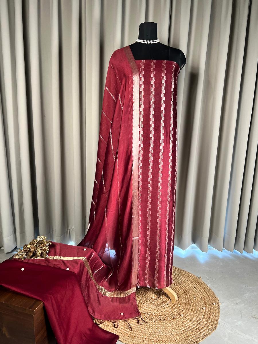 Maroon Chiniya Silk Suit