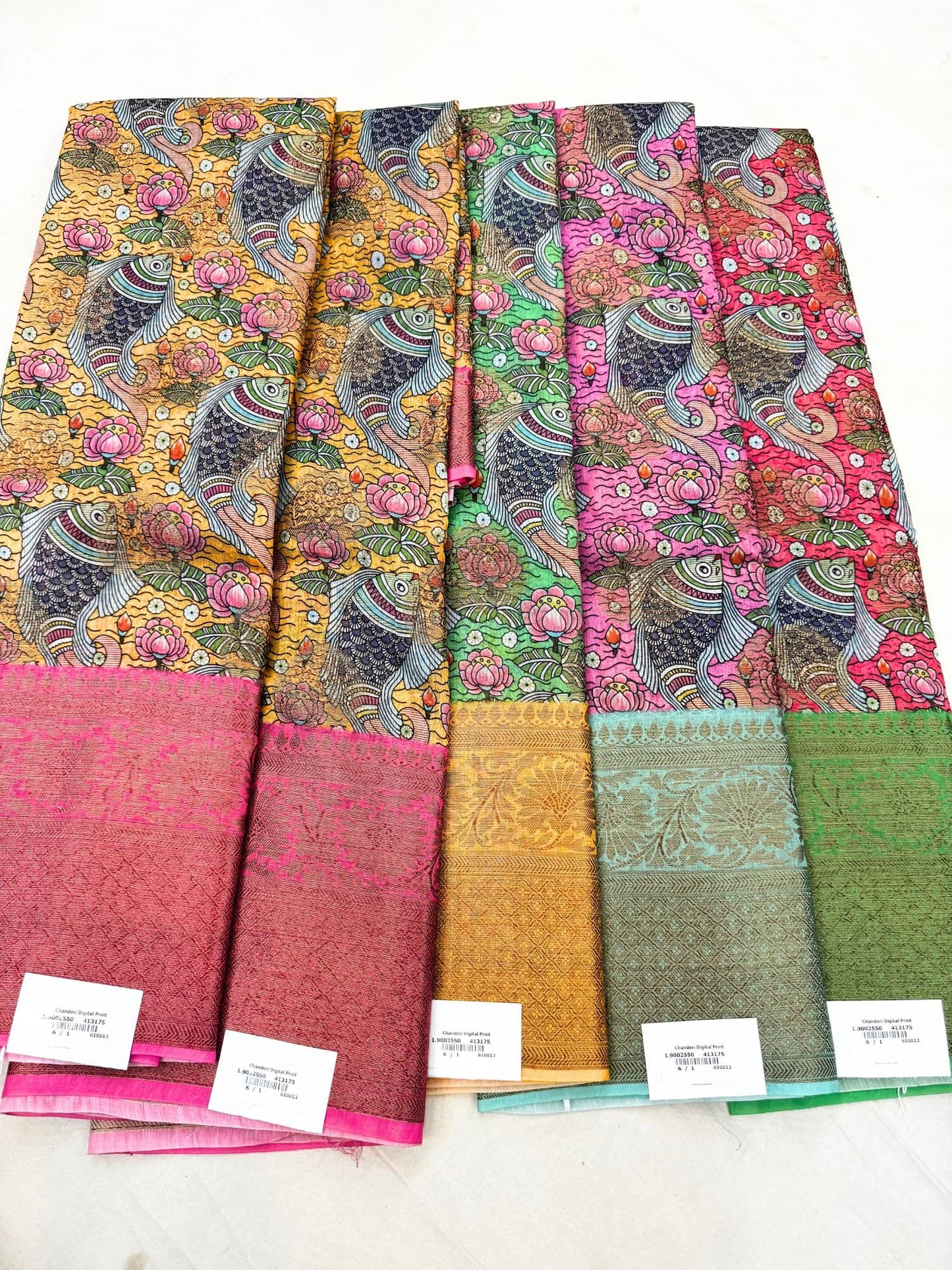 Multiple color silk saree with vibrant shades and premium glossy texture – Mantavya Banaras.