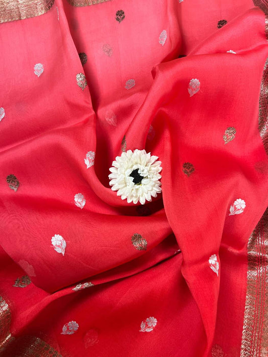 Rani Pink Kora Silk Saree closeup view