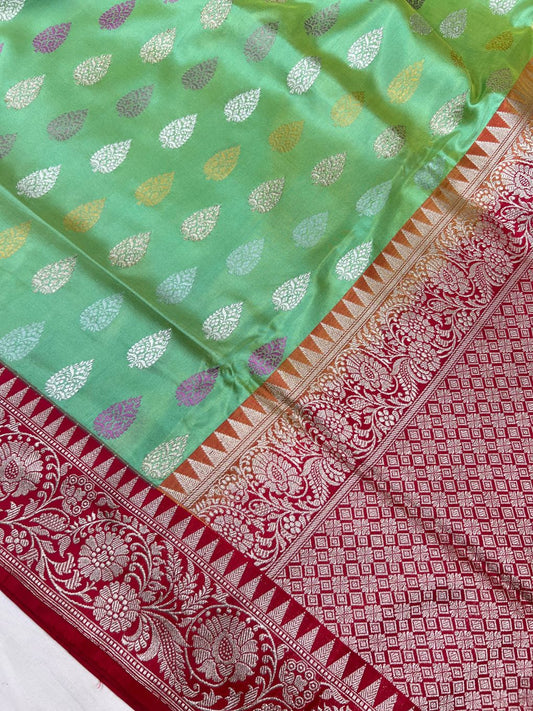 Mint Green Katan Silk Saree closeup view