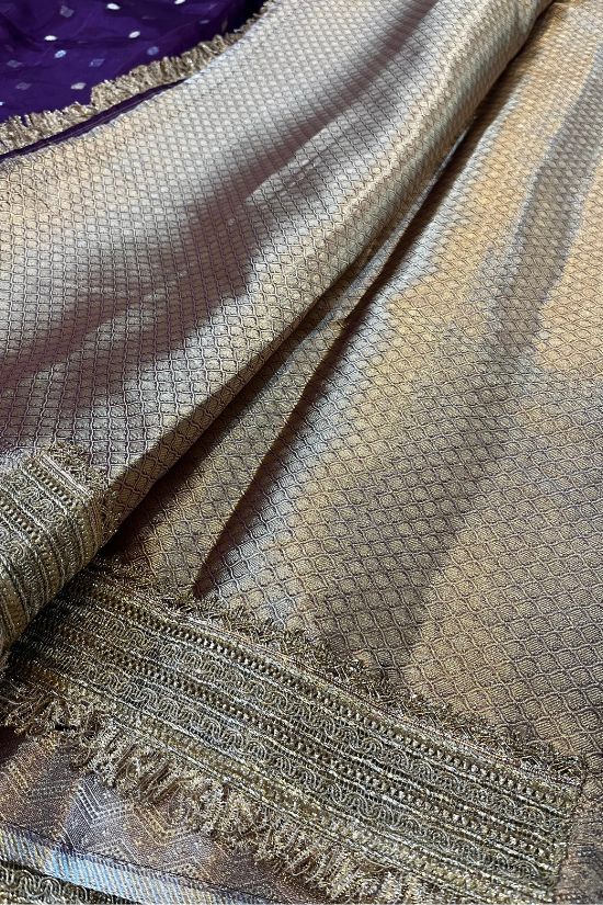 Handwoven Butti Purple Tissue Silk Saree with Gota Patti Border