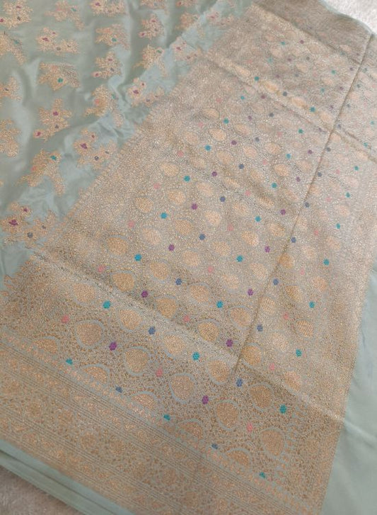 Handwoven Sage Green Katan Silk Saree by Mantavya