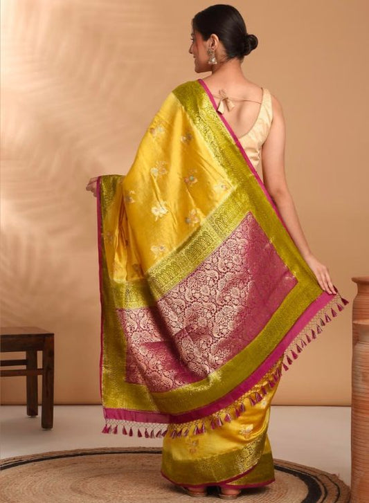 Banarasi Silk Saree with Floral Motif and Zari Border by Mantavya