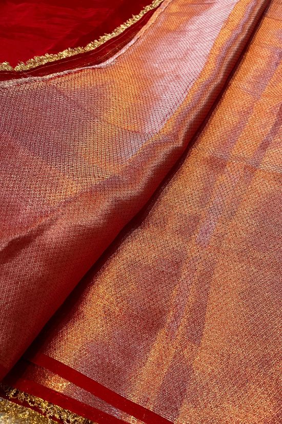 Red Pure Banarasi Tissue Silk Saree with Gota Patti Border
