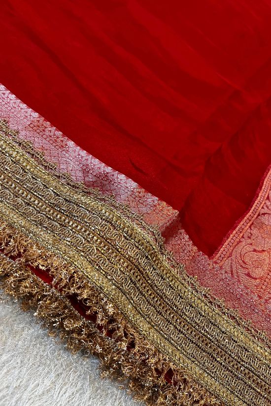 Red Pure Banarasi Tissue Silk Saree with Gota Patti Border