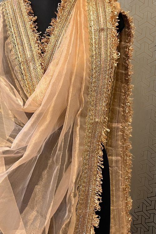 Golden Tissue Silk Dupatta by Mantavya with a soft sheen and elegant finish