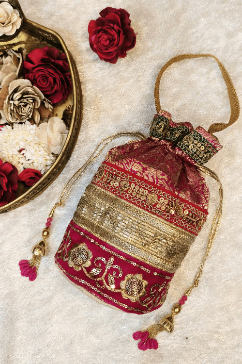 Handwoven Pink Banarasi Silk Potli