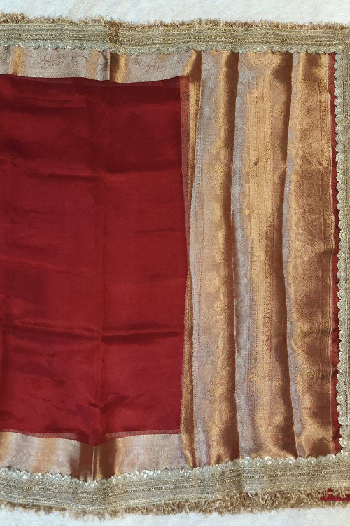 Handwoven Maroon Tissue Silk Saree