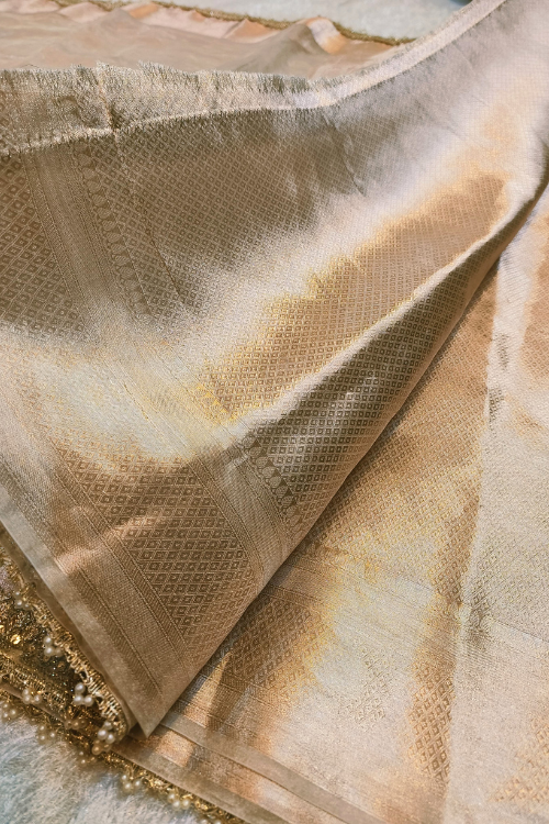 Handwoven Silver Tissue Silk Saree with Gota Patti Border