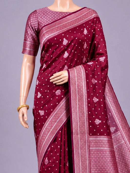 Deep Wine Chiniya Silk Saree