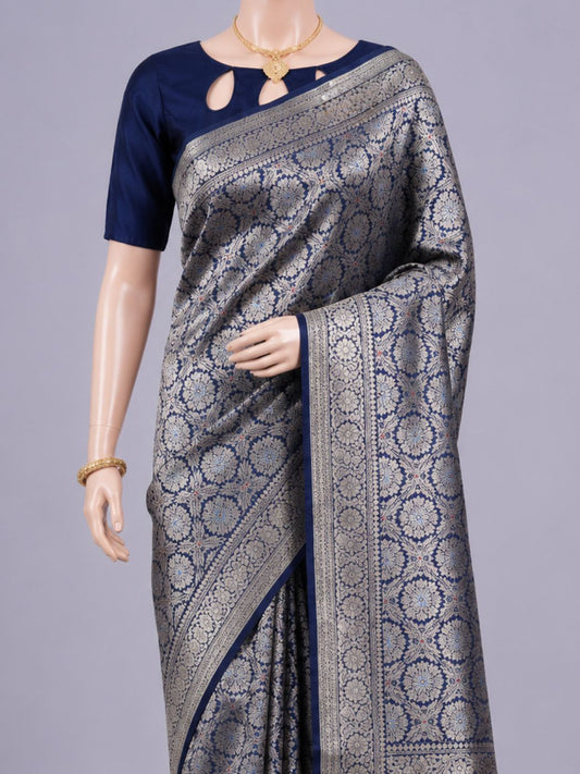Navy Blue Katan Silk Saree Dummy View 02