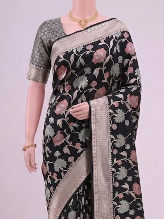 Black Katan Silk Saree Dummy View 2