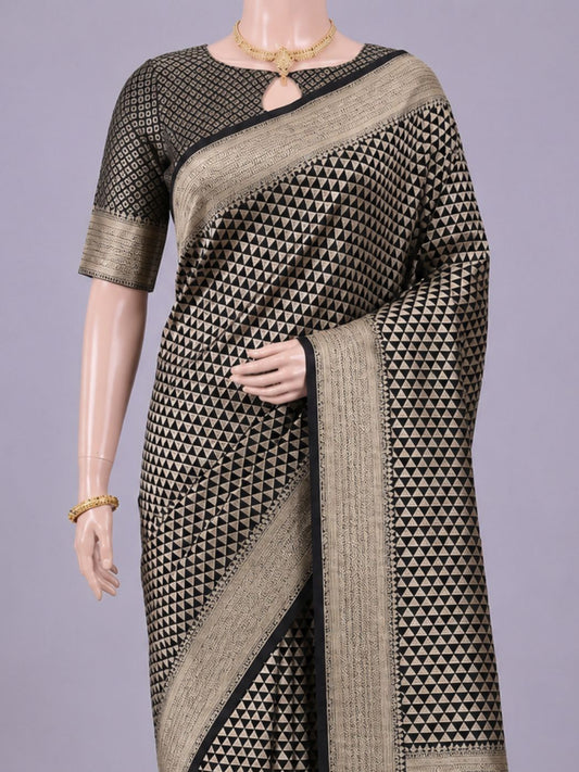 Black katan Silk Saree dummy view 02
