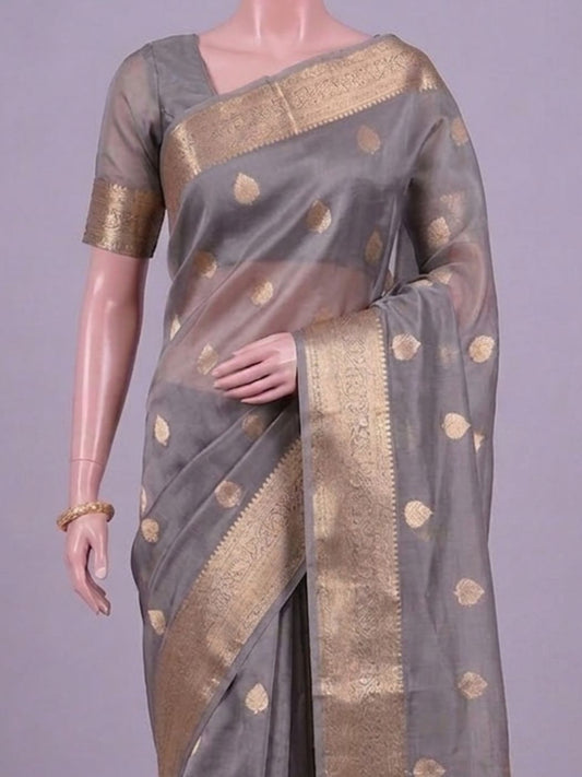 Grey Kora Silk Saree Dummy view 02