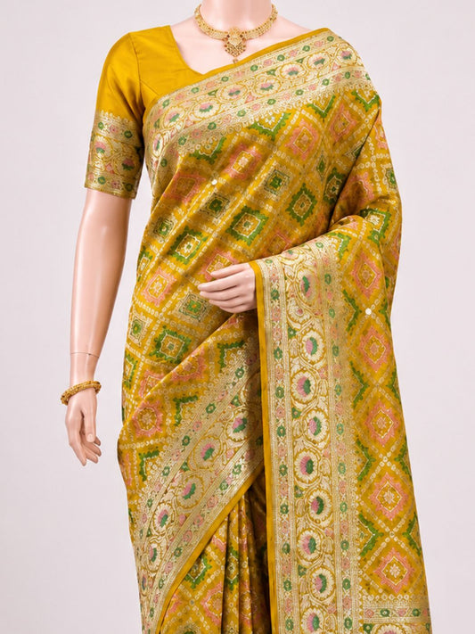 Mustard Yellow Katan Silk Saree Dummy View 02