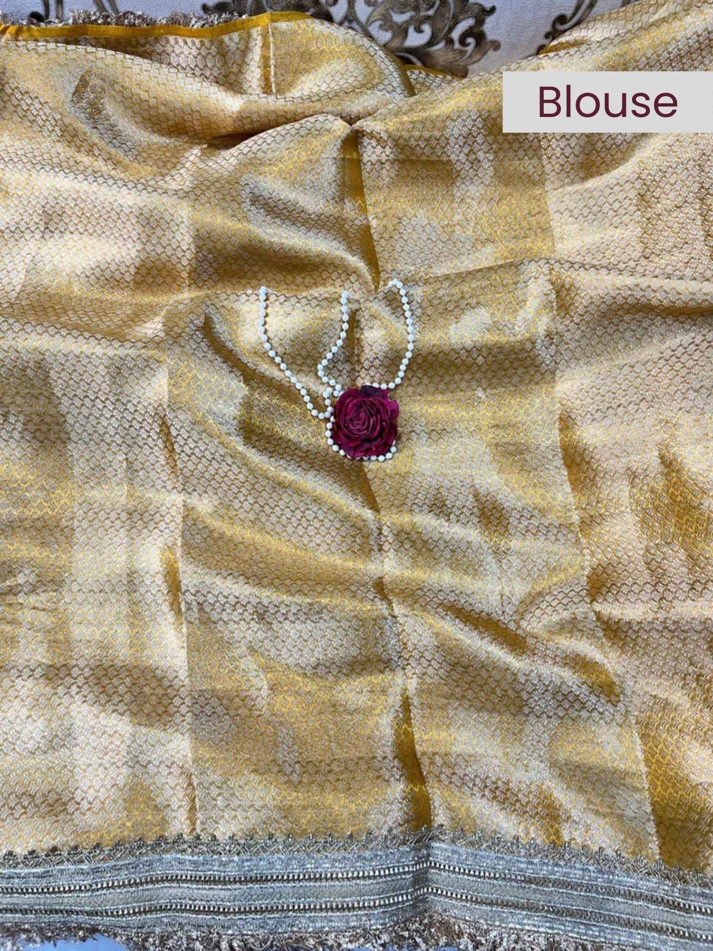 Mustard yellow Gold Roshani silk saree with rich golden detailing