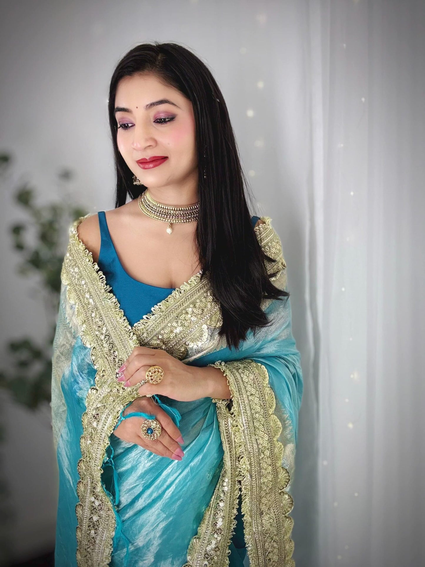 Sky Blue Pure Tissue Silk Saree with Soft Sheen and Elegant Drape – Mantavya Banaras