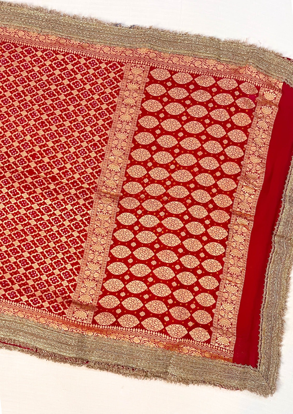 Red Banarasi Bandhani Saree with Khaddi Georgette and Tie-Dye Design