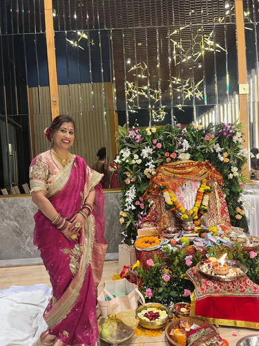 Hand-Embroidered Pink Tissue Silk Saree with Twin Elephant Buta Design