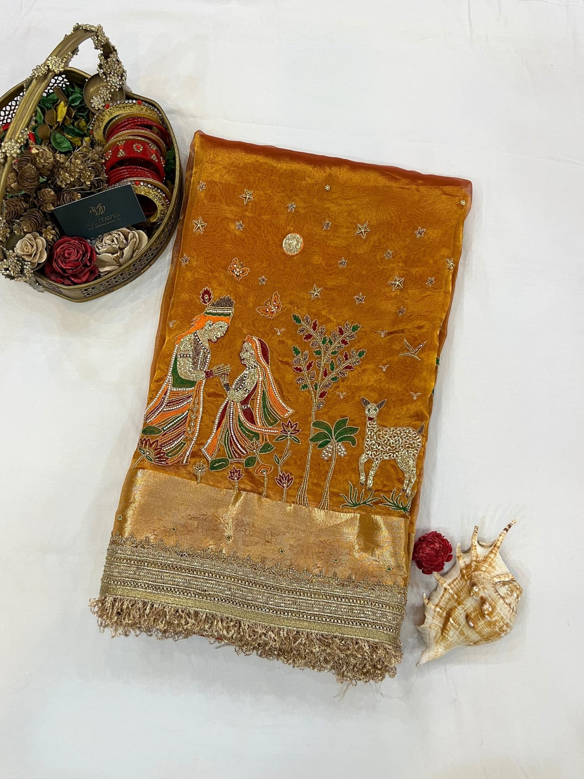 Kanjivaram Tissue Silk Saree Radha Krishna front view