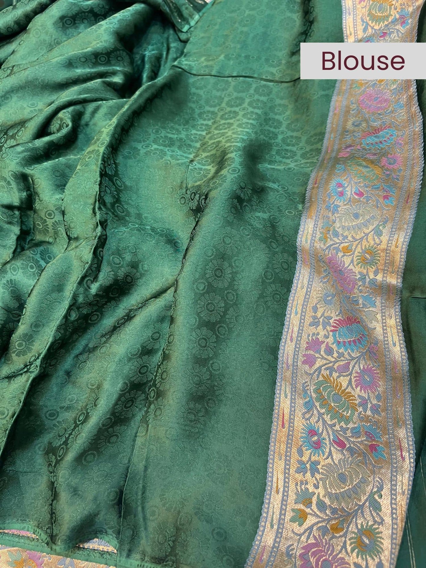 Elegant green Mashru silk blouse with soft sheen, perfect to pair with sarees – Mantavya Banaras