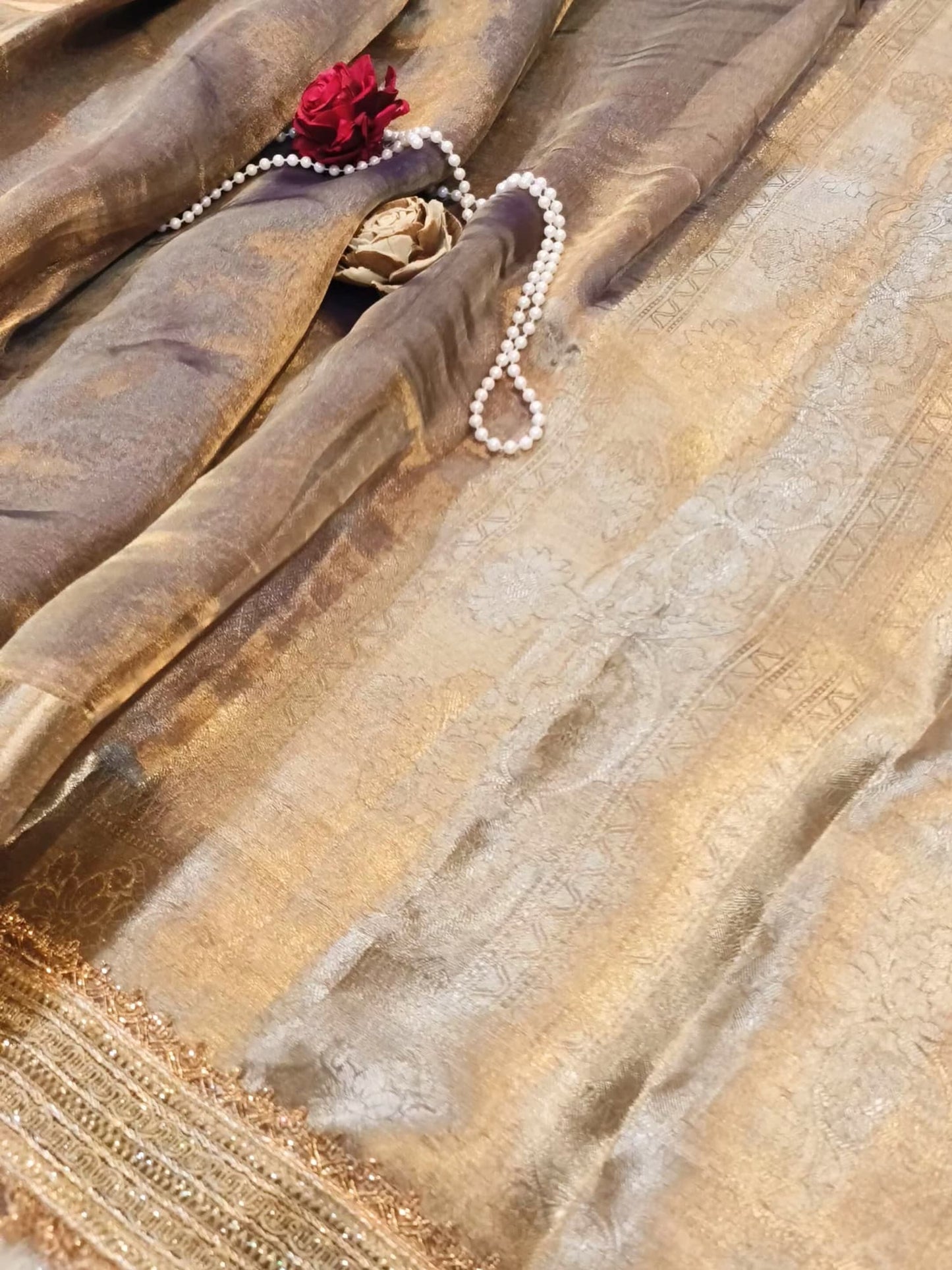 Lavender Pure Banarasi Tissue Silk Saree by Mantavya with fine golden zari work