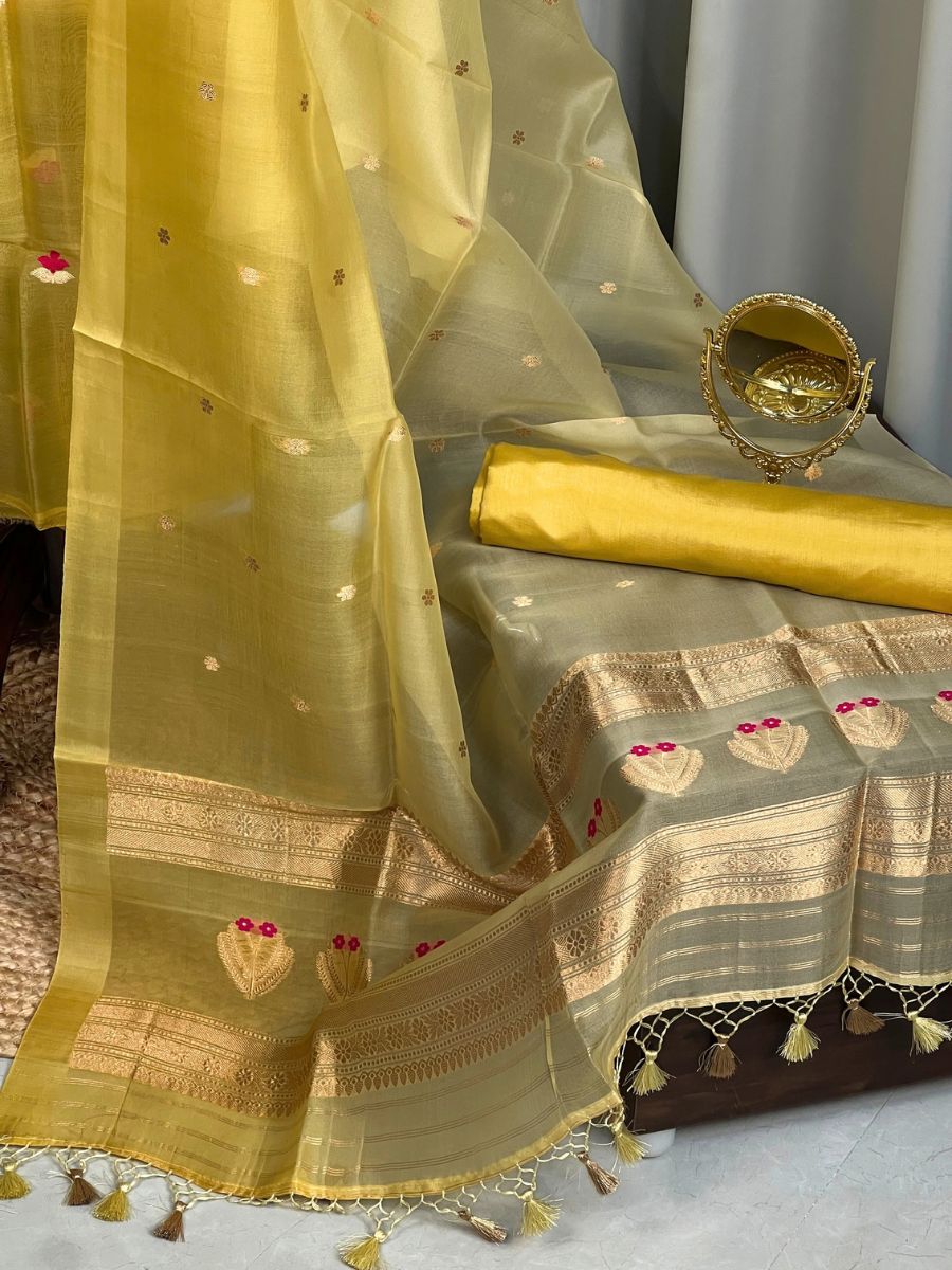 Yellow Kora Silk Suit Set