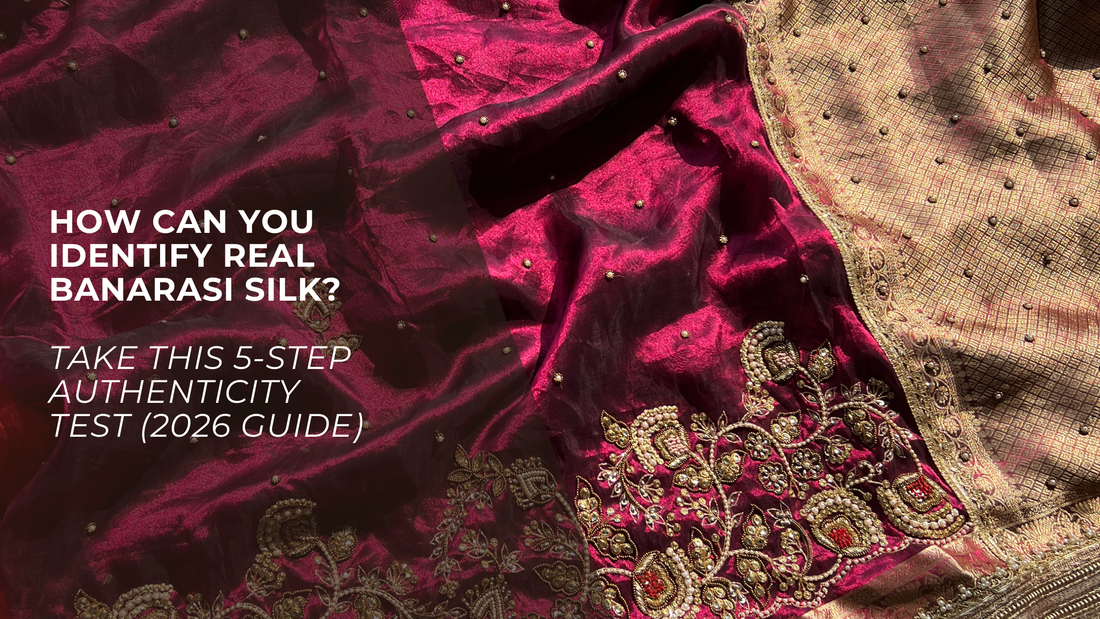 How Can You Identify Real Banarasi Silk? Discover the authenticity test with elegant Banarasi silk fabric.