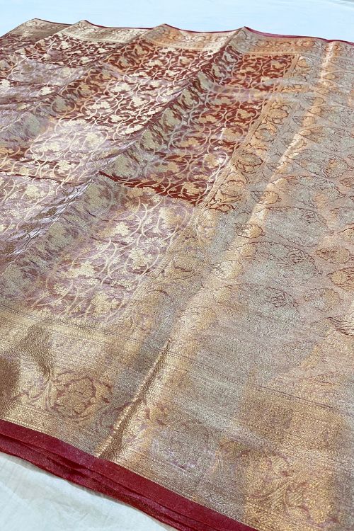 Pink Brocade Tissue Silk Saree