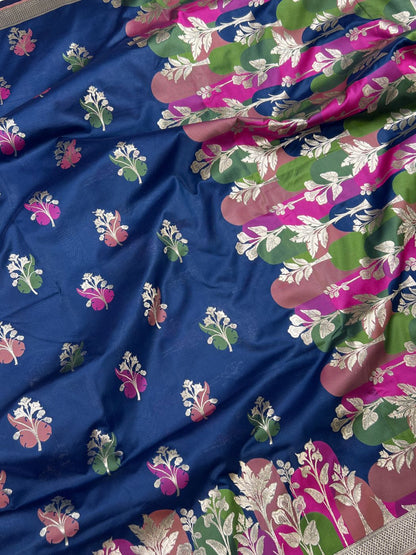 Blue Katan Silk Saree Full View